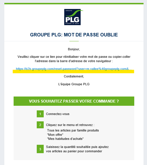 Email mot de passe oublié