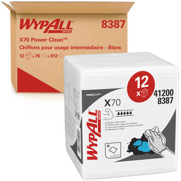 LAVETTE NON TISSEE USAGE COURT WYPALL X70 BLANC 76 FORMATS 31X42CM X12