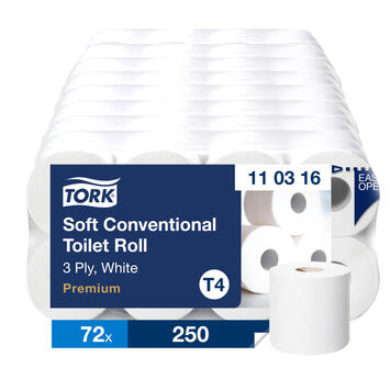 PAPIER TOILETTE PETIT ROULEAU TORK® PREMIUM T4 BLANC 250 FORMATS 3 PLIS ECOLABEL X72