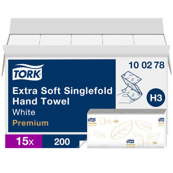 ESSUIE-MAINS PLIÉS EN V TORK® PREMIUM H3 BLANC 23X22.6CM 200 FORMATS 2 PLIS ECOLABEL X15