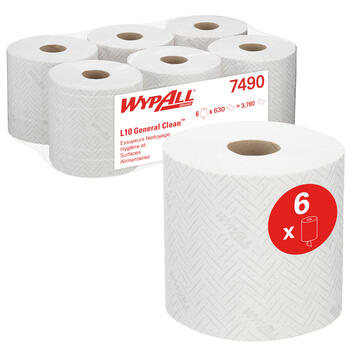 BOBINE DEVIDAGE CENTRAL AIRFLEX WYPALL L10 BLANC 630 FORMATS 1 PLI 18,5X38CM ECOLABEL X6