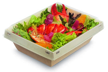 BOÎTE CARTON MARRON 850ML AVEC COUVERCLE PLASTIQUE PP TRANSPARENT X160