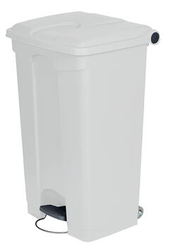 POUBELLE 90L COUVERCLE A PEDALE 2 ROUES BLANC/GRIS