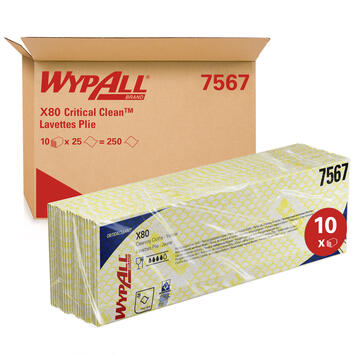 LAVETTE NON TISSEE USAGE COURT WYPALL X80 JAUNE 25 FORMATS 35X42CM