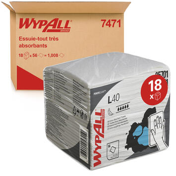 LAVETTE NON TISSEE USAGE UNIQUE WYPALL L40 BLANC 56 FORMATS 31,5X33CM X18