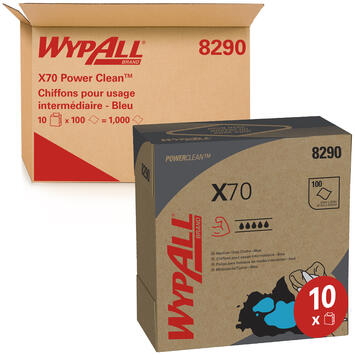 LAVETTE NON TISSEE USAGE UNIQUE WYPALL X70 BLEU 100 FORMATS X10 BOITE DISTRIBUTRICE