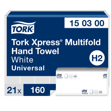 ESSUIE-MAINS PLIÉS EN M TORK® H2 BLANC 19.6X34CM 160 FORMATS 2 PLIS ECOLABEL X21