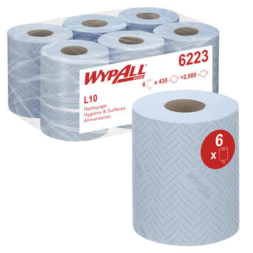 BOBINE DEVIDAGE CENTRAL WYPALL REACH L10 BLEU 430 FORMATS 1 PLI 18,3X38CM X6