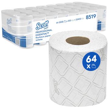 PAPIER TOILETTE PETIT ROULEAU SCOTT® ESSENTIAL™ BLANC 350 FORMATS 2 PLIS ECOLABEL X64