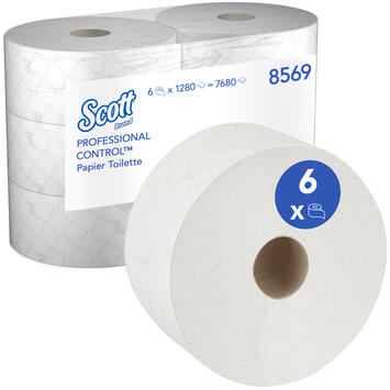 PAPIER TOILETTE À DÉVIDAGE CENTRAL SCOTT® CONTROL™ BLANC 1280 FORMATS 2 PLIS ECOLABEL X6