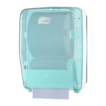 DISTRIBUTEUR D’ESSUIE-MAINS ROULEAUX TORK MATIC® W6 BLANC & BLEU