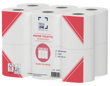 PAPIER TOILETTE PETIT ROULEAU BLANC 200 FORMATS 2 PLIS ECOLABEL X96