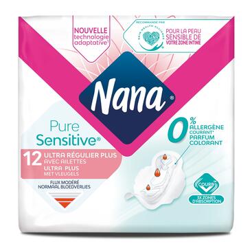 SERVIETTES HYGIÉNIQUES NANA ULTRA RÉGULIER PLUS PURE SENSITIVE™ X12