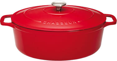 LE CHASSEUR COCOTTE OVALE AVEC COUVERCLE ROUGE 27 X 20 CM