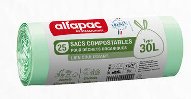 SAC POUBELLE 30L COMPOSTABLE LIEN COULISSANT VERT X250