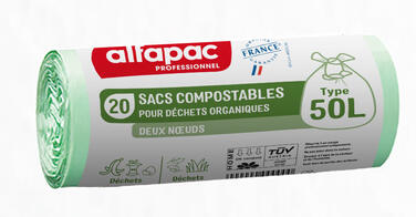 SAC POUBELLE 50L COMPOSTABLE 2 NOEUDS TRANSPARENT X500