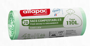 SAC POUBELLE 110L COMPOSTABLE DECHETS MOYENS SANS LIEN VERT X200