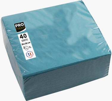 SERVIETTE 38X38CM OUATE GAUFRÉE 2 PLIS TURQUOISE X1200
