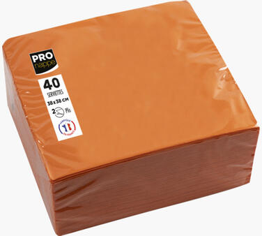 SERVIETTE 38X38CM OUATE GAUFRÉE 2 PLIS ORANGE X1200