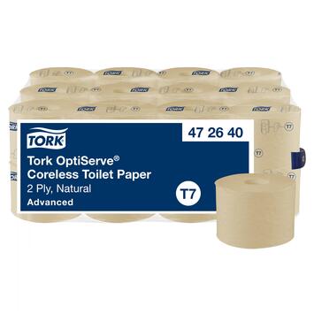 PAPIER TOILETTE PETIT ROULEAU TORK® T7  ADVANCED NATUREL SANS MANDRIN 820 FORMATS 2 PLIS ECOLABEL X24