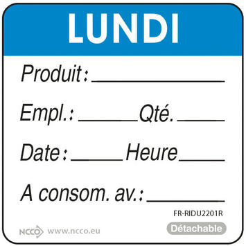 ÉTIQUETTES DLC JOUR SEMAINE AUTOCOLLANTES 5X5CM LUNDI BLEU X500
