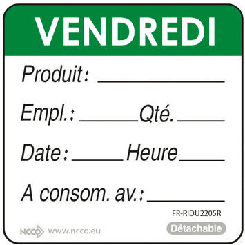 ÉTIQUETTES DLC JOUR SEMAINE AUTOCOLLANTES 5X5CM VENDREDI VERT X500