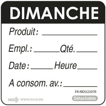 ÉTIQUETTES DLC JOUR SEMAINE AUTOCOLLANTES 5X5CM DIMANCHE NOIR X500