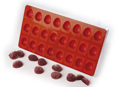 MOULE SILICONE PÂTE DE FRUIT 24 DEMI-FRAISES 3.6 CM