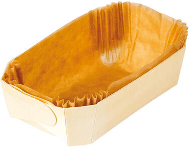 MOULES EN BOIS AVEC CAISSETTE PAPIER CUISSON VENTE FORME BRIOCHE ET PAIN SPÉCIAL 185X115X55 MM 50 CL X120