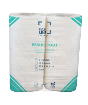 BOBINE DEVIDAGE CLASSIQUE ESSUIE-TOUT TECHLINE BLANC 50 FORMATS 2 PLIS ECOLABEL X24