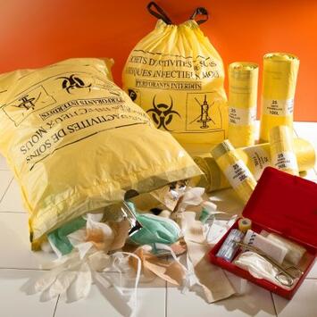 SAC POUBELLE 110L DASRI DECHETS LOURDS LIEN COULISSANT JAUNE X200