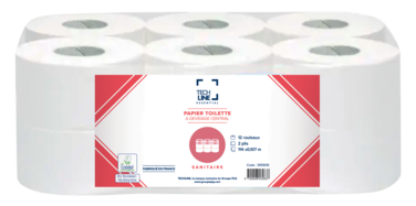 PAPIER TOILETTE À DÉVIDAGE CENTRAL TECHLINE BLANC 600 FORMATS 2 PLIS ECOLABEL X12