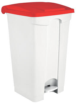 POUBELLE 90L COUVERCLE A PEDALE BLANC/ROUGE