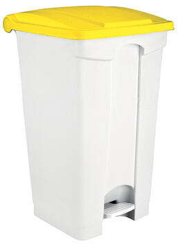 POUBELLE 90L COUVERCLE A PEDALE BLANC/JAUNE