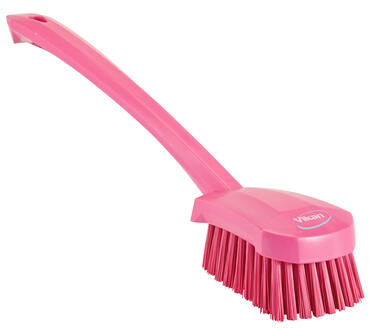 BROSSE A MAIN ALIMENTAIRE MANCHE LONG 41CM FIBRE DURE ROSE