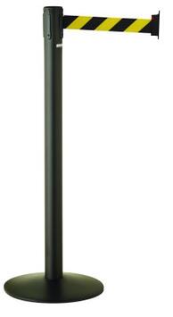 BARRIERES SUR SOCLE PACEO AVEC SANGLE RETRACTABLE 3M GRIS / NOIR / JAUNE X2