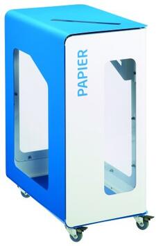 POUBELLE DE TRI VIGIPIRATE A ROULETTES CUBATRI 90L DECHETS PAPIER BLANC / BLEU