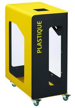 POUBELLE DE TRI VIGIPIRATE A ROULETTES CUBATRI 90L DECHETS PLASTIQUE GRIS MANGANESE / JAUNE