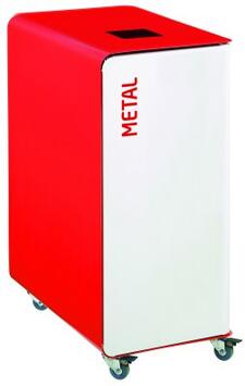 POUBELLE DE TRI A ROULETTES CUBATRI 90L DECHETS METAL BLANC / ROUGE