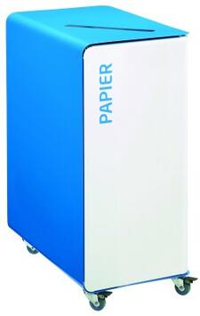 POUBELLE DE TRI A ROULETTES CUBATRI 90L DECHETS PAPIER BLANC / BLEU