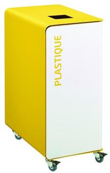 POUBELLE DE TRI A ROULETTES CUBATRI 90L DECHETS PLASTIQUE BLANC / JAUNE