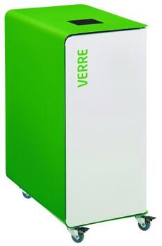 POUBELLE DE TRI A ROULETTES CUBATRI 90L DECHETS VERRE BLANC / VERT