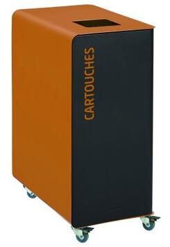 POUBELLE DE TRI A ROULETTES CUBATRI 90L CARTOUCHES GRIS MANGANESE / MARRON
