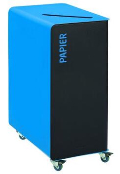 POUBELLE DE TRI A ROULETTES CUBATRI 90L DECHETS PAPIER GRIS MANGANESE / BLEU