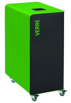 POUBELLE DE TRI A ROULETTES CUBATRI 90L DECHETS VERRE GRIS MANGANESE / VERT