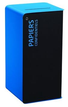 POUBELLE DE TRI AVEC SERRURE CUBATRI 40L DECHETS PAPIER CONFIDENTIEL GRIS MANGANESE / BLEU