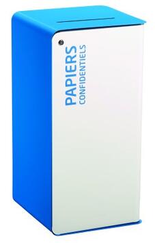 POUBELLE DE TRI AVEC SERRURE CUBATRI 75L DECHETS PAPIER CONFIDENTIEL BLANC / BLEU