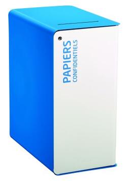 POUBELLE DE TRI AVEC SERRURE CUBATRI 90L DECHETS PAPIER CONFIDENTIEL BLANC / BLEU