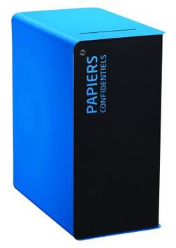 POUBELLE DE TRI AVEC SERRURE CUBATRI 90L DECHETS PAPIER CONFIDENTIEL GRIS MANGANESE / BLEU