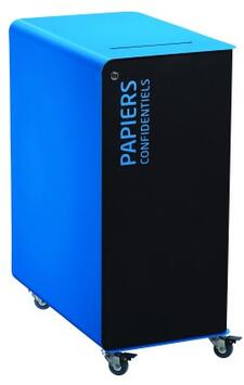 POUBELLE DE TRI A ROULETTES AVEC SERRURE CUBATRI 90L DECHETS PAPIER CONFIDENTIEL GRIS MANGANESE / BLEU